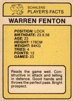 1981 Scanlens #143 Warren Fenton Back